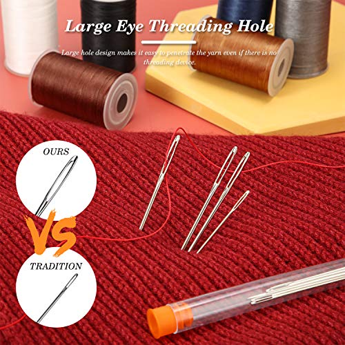 Outus 18 Pcs Large-Eye Needles Steel Yarn Knitting Needle, 3 Size with Case