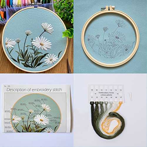 Silentsea 3 Sets of Starter Kits for Embroidery Beginners, Including 3* Embroidery Cloth with Patterns, Hoop, Needle, Manual and Other Manual DIY Tools Needed for Embroidery - color: multicolor