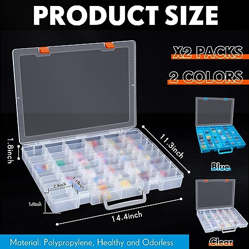 Juexica 2 Pcs 48 Grid Plastic Bead Storage Organizer Box, Clear, Blue - color: Clear, Blue