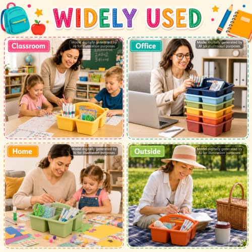 6 Pack Plastic Classroom Organizer Caddy with Handle, Boho Earthy - color: Boho Earthy