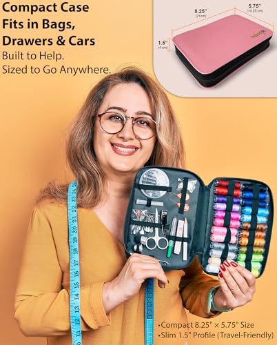 Vellostar Sewing Kit for Adults, Teens & Kids - 100-Piece Pink Beginner Set - color: Pink