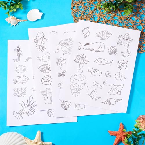 Magibeads 64 Patterns Sea Animal Fish Water Soluble Embroidery Patterns Jellyfish Koi Shell Conch Summer Ocean Beach Theme Stick and Stitch Embroidery Paper Wash Away for Beginners Starter - color: Sea Animal