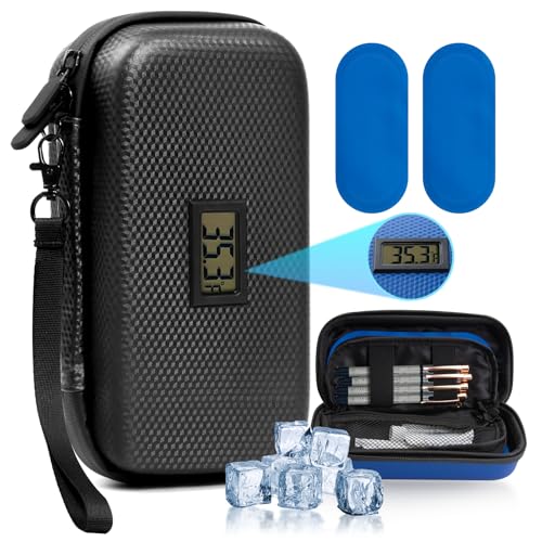 Insulin Cooler Travel Case with Temperature Display - Diabetic Travel Case Refrigerated Medicine Cooler Storage Bag with 2 TSA Approved Ice Pack for Daily and Trip (Black) - color: Black - Bag