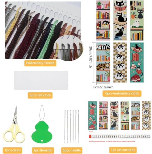 NEGEKFKX 6 Pcs Black Cat Cross Stitch Bookmark Kit for Adult Beginners - color: Cross stitch bookmark-15