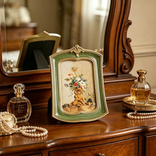 Vintage Picture Frame 2.5x3.5 Antique Ornate Photo Frame Tabletop and Wall Hanging, Decorative Retro Design Home Decor, Old-Fashioned Photo Gallery, Art, Green - color: Green, size: 2.5x3.5
