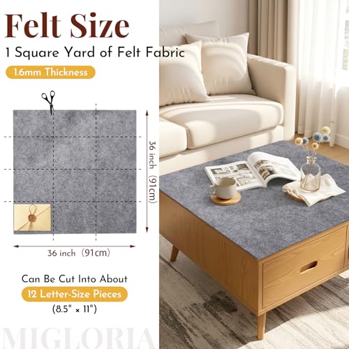 Large Felt Fabric Sheet 36 x 36 Inch, 1.6mm Thick (Heather Grey) - color: Heather Grey