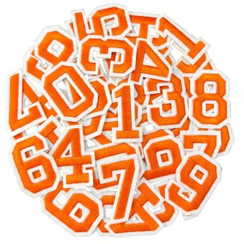 Jongdari 30 Pcs Iron on Numbers for Clothing, Small Embroidery Number Patches with Ironed Adhesive 3 Sets 0-9 Iron-On Number Applique for Jersey Shirts Jackets Hats Jeans Shoes Bags (Orange) - color: Orange, size: 30 Numbers