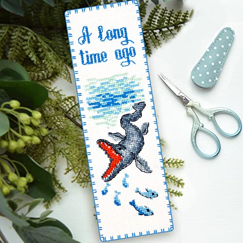 Povitrulya Dinosaur Counted Cross Stitch Kit Mosasaurus - DIY Bookmark Set for Hand Embroidery - color: Mosasaurus