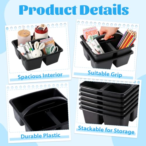 6 Pack Plastic Classroom Organizer Caddy with Handle, Black - color: Black