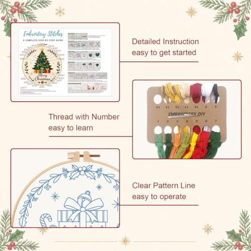 Nuberlic 3 Pack Christmas Embroidery Kit for Beginners - color: Christmas