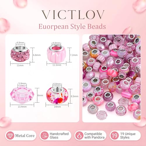 European Large Hole Spacer Charm Beads, Black, 60 Pcs 10 Style - color: Black, size: 60 Pcs 10 Style