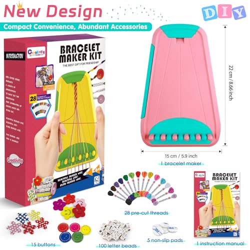 Maynacs Friendship Bracelet Making Kit for Girls 8-12, 28 Pre-Cut Threads - color: Pink/Cyan