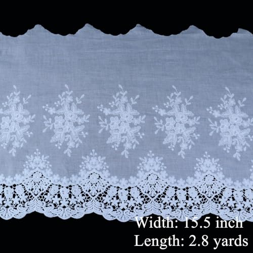 Eyelet Lace Trim 2.8 Yards 15.5 Inch Wide White Cotton Lace Ribbon Embroidery Ruffle Craft Lace for Sewing, Baby Clothes, Pets Clothes - color: 3#