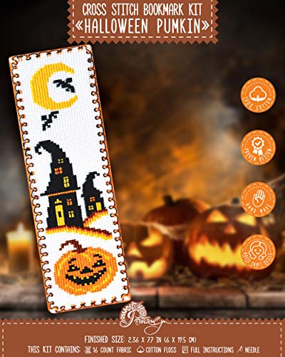 Povitrulya Halloween Pumpkin Jack-o'-Lantern Cross Stitch Kit - DIY Hand Embroidery Bookmark - color: Halloween Pumpkin