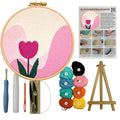 CELCRAFTIQUE Punch Needle Kits for Adults Beginner, Tool with Punch Needle Fabric, Hoops, Yarns and Sewing Needles (Blush Tulip) - color: Blush Tulip