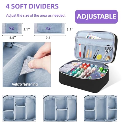 Sewing Supplies Organizer Bag 11.5"x 8"x 6" Sewing Box for Women Sewing Organizer Small Storage Bag Sewing Basket Travel Sewing Box for Sewing Supplies, Scissors, Thread, Pins, Needles, Clips (Black) - color: Black
