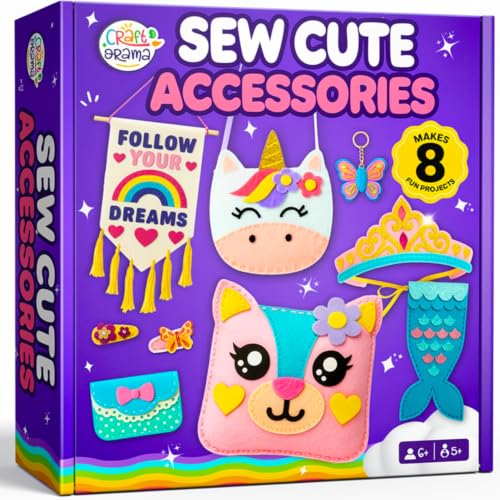 Craftorama Sewing Kit for Kids, Fun and Educational Accessories Craft Set for Girls Age 7-12, Sew Your Own Felt Accessories Craft Kit for Beginners - color: Accessories