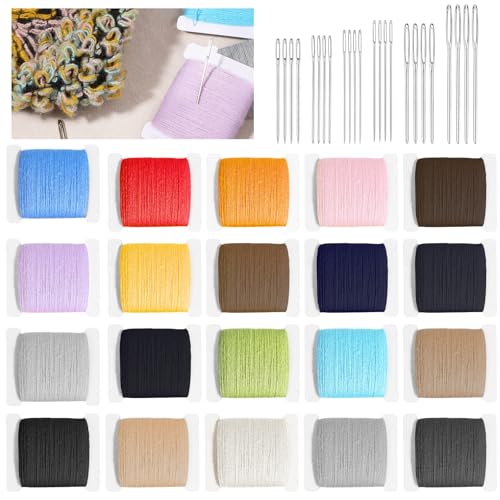 20 Pcs Darning Yarn, 50% Wool 50% Acrylic Darning Thread, 1000m Wool Blend Embroidery Thread with 24 Pcs Sewing Needles for Embroidery, DIY Sewing Care, Machine Sewings, 50 Meters Per Yarn (20 Colors)