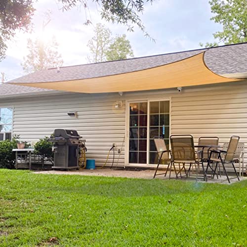 Patio Sun Shade Sail Canopy, 8' x 10' Edge Double-Layer Reinforcement Rectangle Shade Cloth Block Sunshade Fabric - Outdoor Cover Awning Shelter for Pergola Backyard Garden Yard (Sand Color)