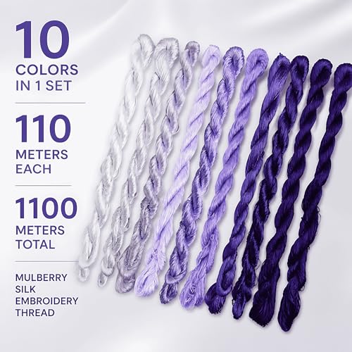 Natural 100% Silk Thread, Handmade Embroidery Thread Silk Floss 10 Colors 110m Each (83) - color: 83