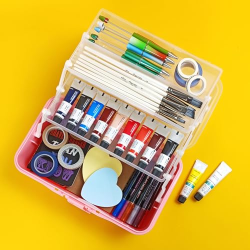 10Inch Tackle Box Organizer and Storage,Three-Layer Sewing Box With 2 Trays - color: PINK
