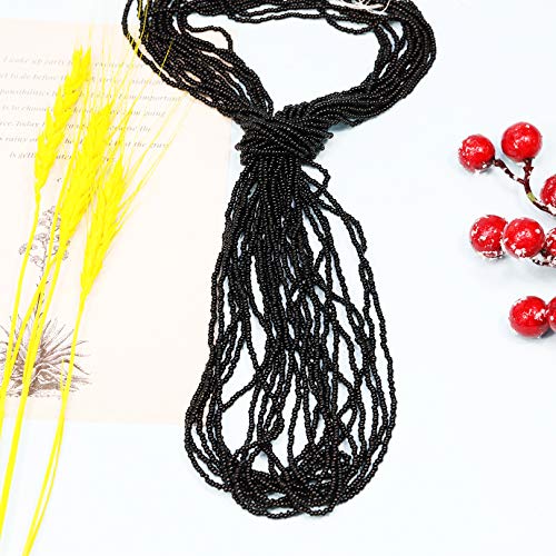11/0 Seed Beads Hank (1 Hank 3 Meters) Total 3 String Hanks About 6000pcs, 9 Meters String 2.2mm Black Seed Beads Strand Hanks (Black) - color: Opaque Black