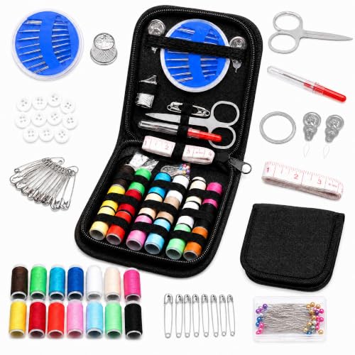 Sewing Kit 67Pcs Embroidery Set with 18 Color Threads in Black Storage Bag Portable Travel Sewing Supplies with Needles Scissors Seam Ripper - color: 67pcs