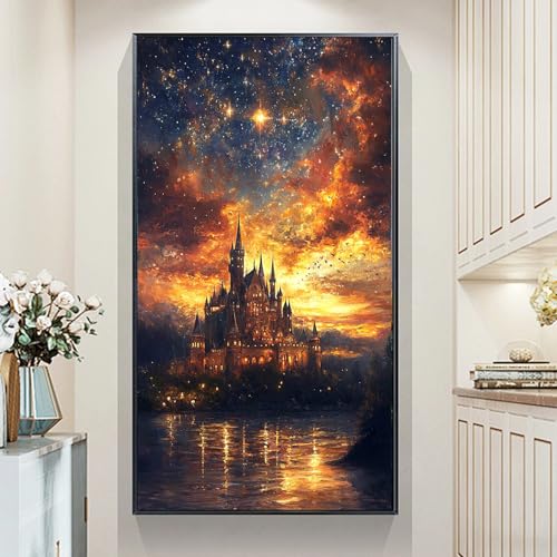 JATOK Diamond Painting Kit for Adults, Magical Castle, 27.5 x 15.7 in - color: Purple