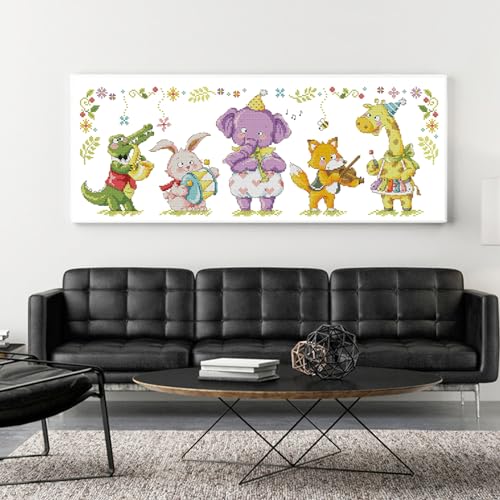 ITSTITCH Stamped Cross Stitch Kits - Full Range of Embroidery Patterns for Beginners or Adults,14 CT 2 Strands DIY Counted Needlepoint Arts Craft-Little Animal Band 23.2×10.6 inch - color: Little Animal Band