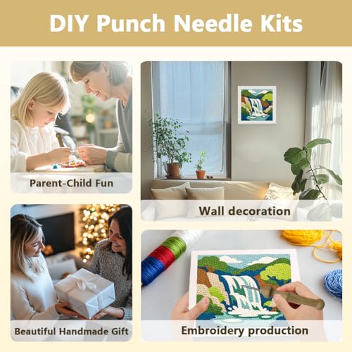 DOODLREAM Mountain Waterfall Punch Needle Kit for Beginner 9.4" x 9.4" - color: Waterfall