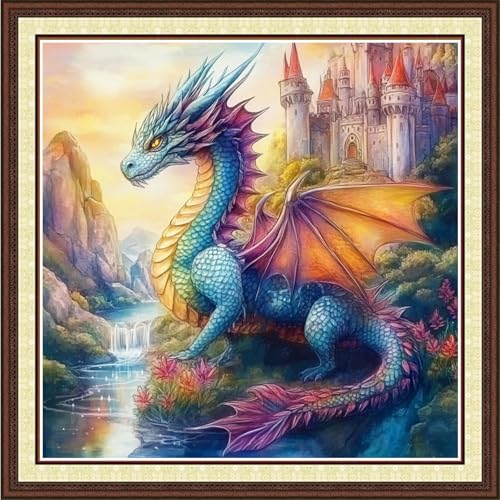 Findvoor Counted Cross Stitch Kits for Adults Full Range of Cross Stitching Embroidery Unprinted Pattern for Beginners, 11CT Needlepoint Kit Patterns Embroidery Kits-Cailong Castle 18x18 inch - color: ColorCraft09