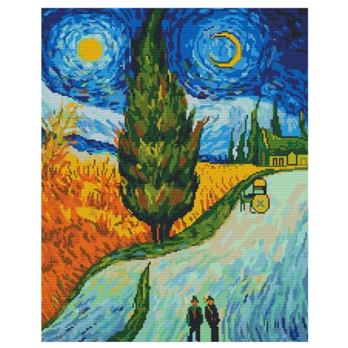Meecaa Cross Stitch Kits 11 Count Stamped, Wheat Field Cypress Tree Starry Sky Embroidery Kit with Accessories Pre Printed (48CMx58CM (Cypress Tree) - color: Cypress Tree