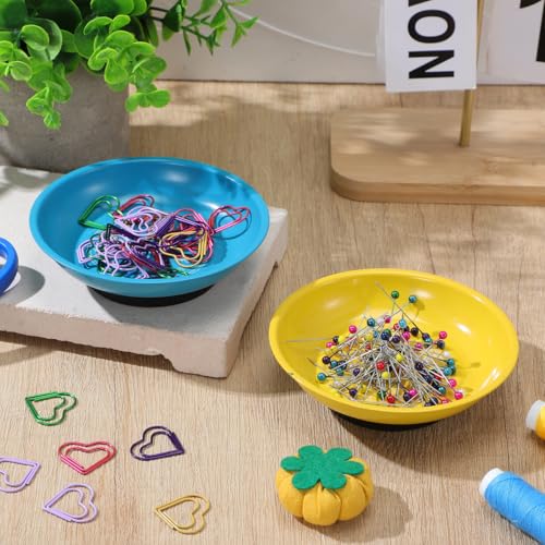 2Pcs Sewing Tool Magnetic Pin Storage Bowl Storage Tray - Magnetic Pin Holder for Sewing Supplies - Convenient Magnetic Needle Storage Holder - Blue+Yellow