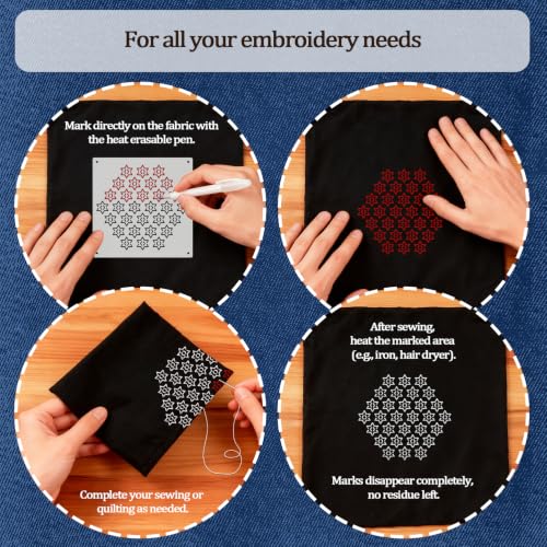50 Pcs Sashiko Stencil Kit, Plastic Geometric Template Pattern - color: Thread and Pen Needle-Color4