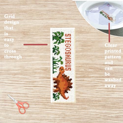 FREEBLOSS 6 Set Cross Stitch Bookmark Kit Cartoon Dinosaur Stamped Cross Stitch Kits for Beginners DIY Embroidery Bookmarks DIY Bookmark Kit for Adults Gift 6 * 20CM - style: Cartoon Dinosaur