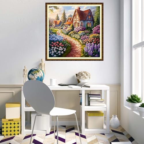 Redxing Counted Cross Stitch Kit for Beginners,Unprinted Needlepoint Kits for Beginners Cross Stitching Embroidery Kit 11CT Stitches kit-Beautiful Garden Home 18x18 inch - color: KitColors14