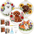 FEIYUENO 4 Set Teddy Cross Stitch Embroidery Kit for Adults Beginner (Dog2) - color: Dog-2