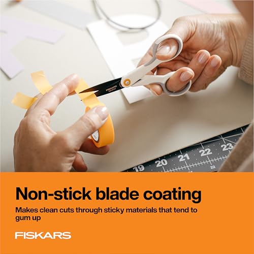 Fiskars 5" Non-Stick Micro-Tip Scissors for Sticky Materials, No. 5, White - size: 5”, style: Non-Stick