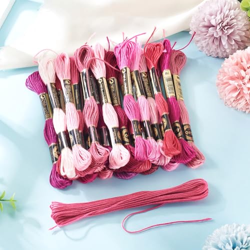24 Bundles Polyester Embroidery Floss Cross Stitch Embroidery Thread Pastel Pink Stitch Threads Bulk 1mm Floss Thread for Jewelry Making Bracelet Stitching Craft Supply - color: Pink