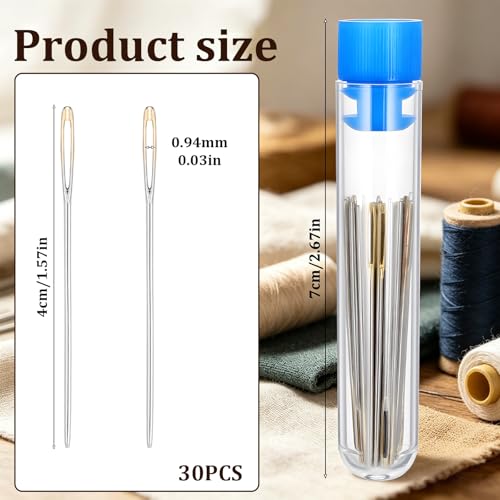 30PCS Cross Stitch Needles Size 22 Stainless Steel Large Eye Hand Sewing Needles with Transparent Box Needlepoint Needle