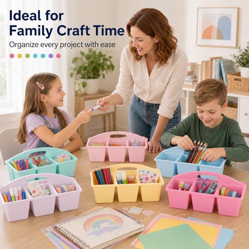 6 Pack Classroom Caddy with Handle, 6 Compartment (Pink Purple) - color: Pink Purple