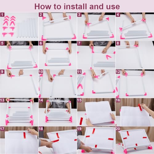 FINGERINSPIRE Universal Embroidery Clip Frame Deep Pink and White Plastic Scroll Embroidery Frames Embroidery Hoops Needlepoint Stretcher Frame Household Handheld Cross Stitch Sewing Tool