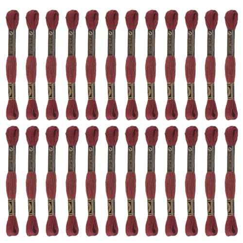 HARFINGTON 24 Skeins Embroidery Floss 8m Each Egyptian Long Fiber Cotton Cross Stitch Thread 26S/2x6 for Embroidery Projects Bracelet, Dark Red - color: Dark Red