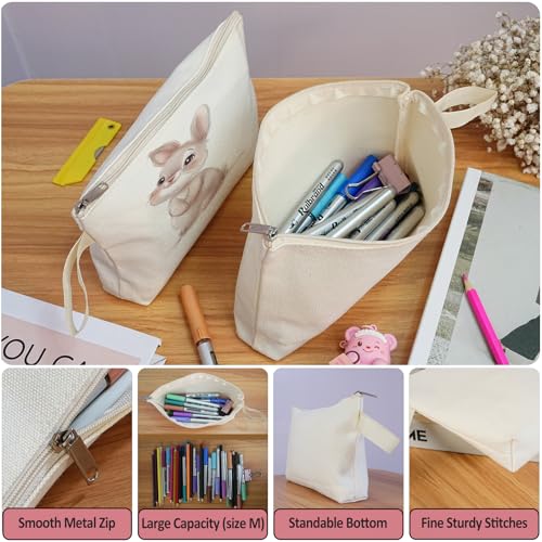 Koolmox Cosmetic Pouch with Bottom, 20 Pack 12Oz Cotton Canvas Makeup Bags Pen Pencil Stationery Pouches Blank to DIY Customize (Beige Bag w/Beige Zipper, S, 9x4.7x1.5'') - color: Beige Beige, size: S_9x4.7x1.5''