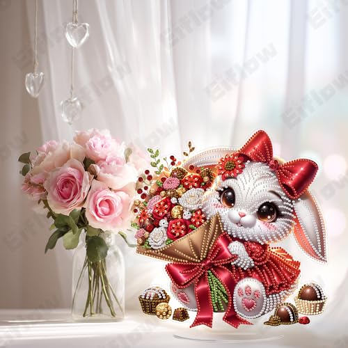 Eiflow Valentine Diamond Art Tabletop Kit for Adults, DIY Table Top Diamond Art Painting with Stand, Acrylic Stand Up Gem Painting Desktop Kit (Love) - color: Love