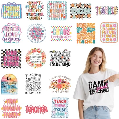 20 Sheets Teacher Iron on Transfers for T-Shirts - color: Teacher
