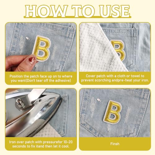 Iron On Letters & Numbers Patches for Fabric Tote Bags Hats Clothing Gold - color: Gold, size: Letters & Numbers