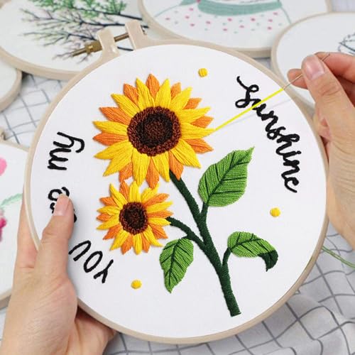 Louise Maelys 3 Set Summer Sunflower Embroidery Kit for Beginners Floral - color: kit-13