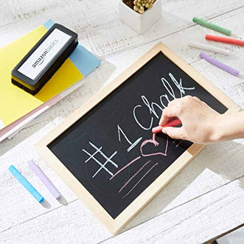 Amazon Basics Dustless Colored Chalk with Eraser, Assorted Colors, Chalkboard Writing Art Tool Set, Erasable, 24 Count