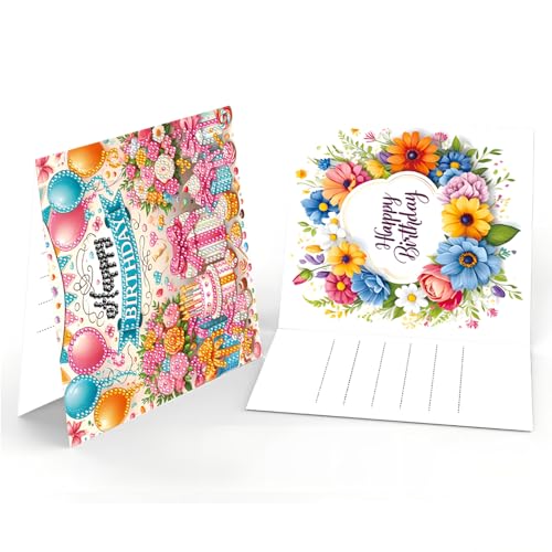 ACSAUMMY DIY Happy Birthday Diamond Art Painting Cards, 6 Pack Cake Gem Art Greeting Cards with Envelopes, 5D Diamond Dots Kits Birthday Cards Making Kits for Adults Family Friends Birthday Gifts - color: Cake-6pcs